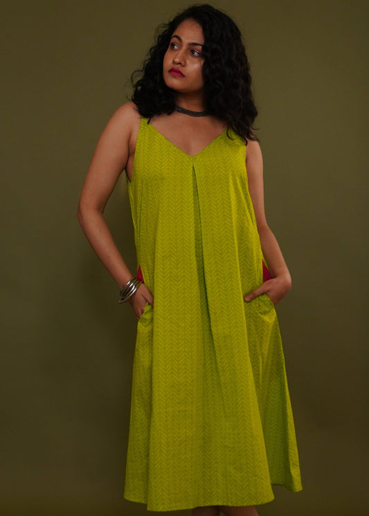 Neon Wheatgrass Sleeveless Dress