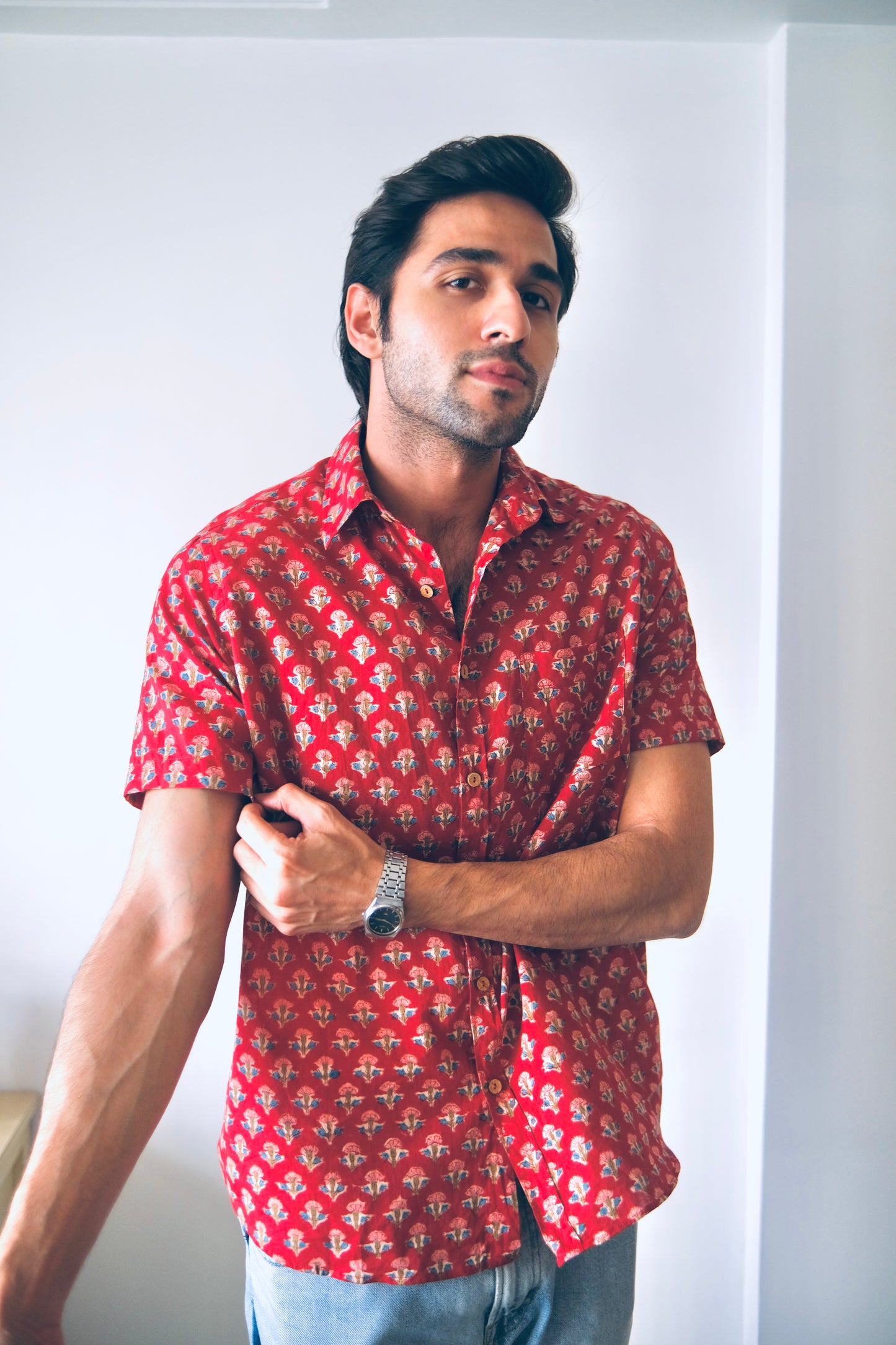 Red Rose Half Sleeve Shirt