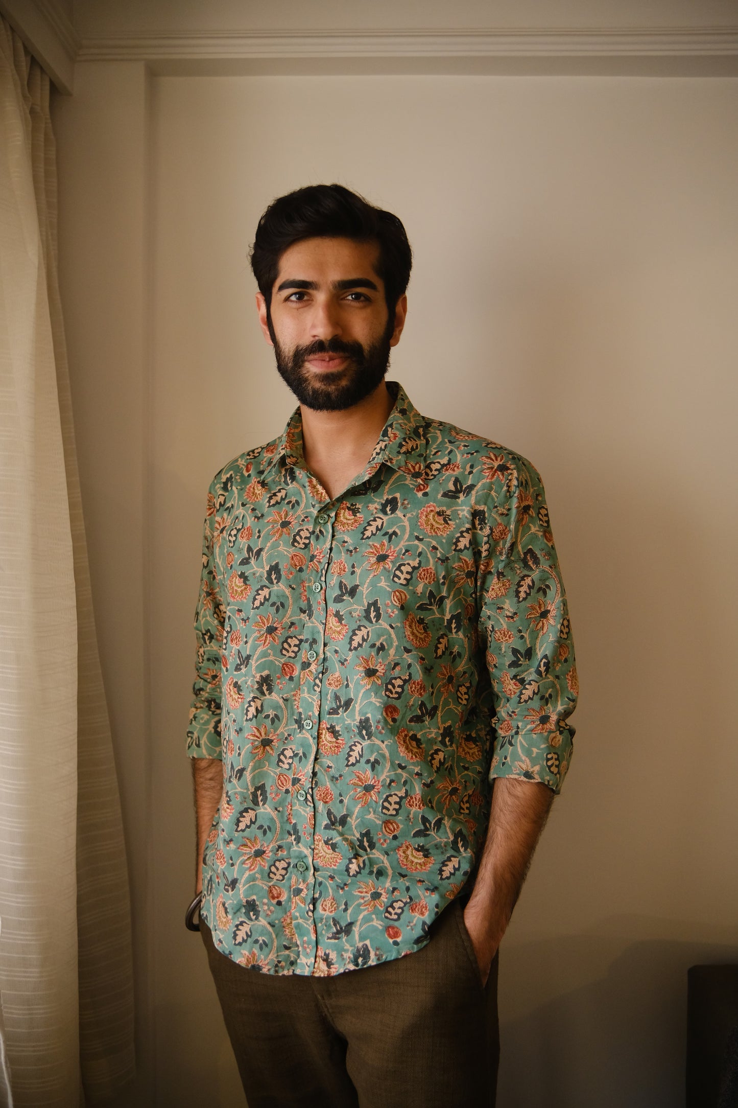 Green Bouquet Slim Fit Full Sleeve Shirt