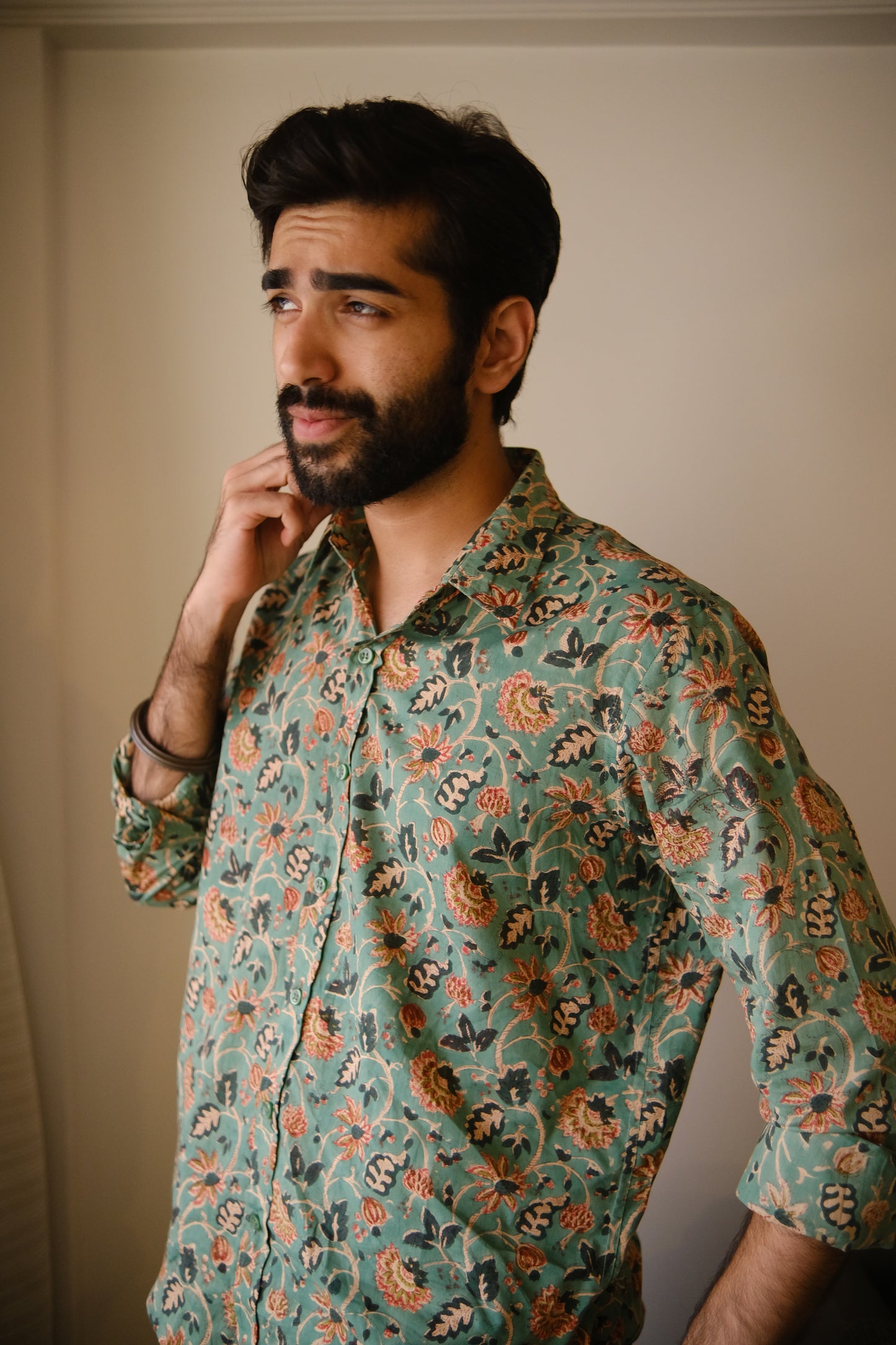 Green Bouquet Slim Fit Full Sleeve Shirt
