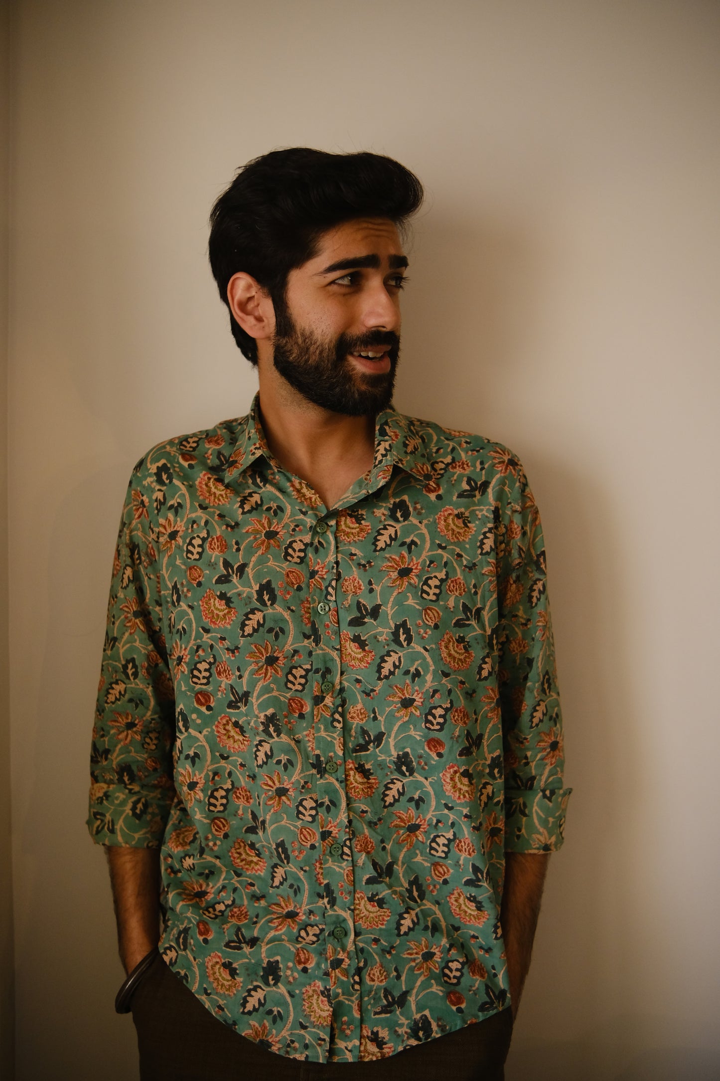 Green Bouquet Slim Fit Full Sleeve Shirt